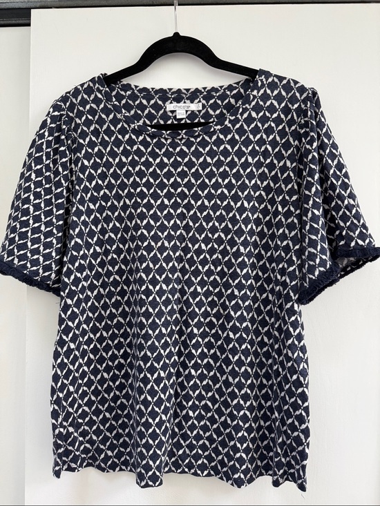 Chico's Tops - Chico's Navy and White Diamond-Print Short Sleeve Tee